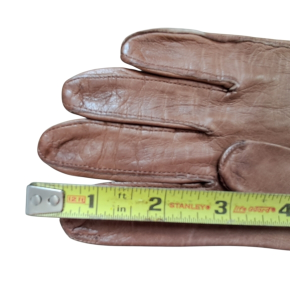 Vintage Opera Gloves Set of 2 Brown Leather /Off White Crenlon Crescendoe Nylon - Picture 6 of 13